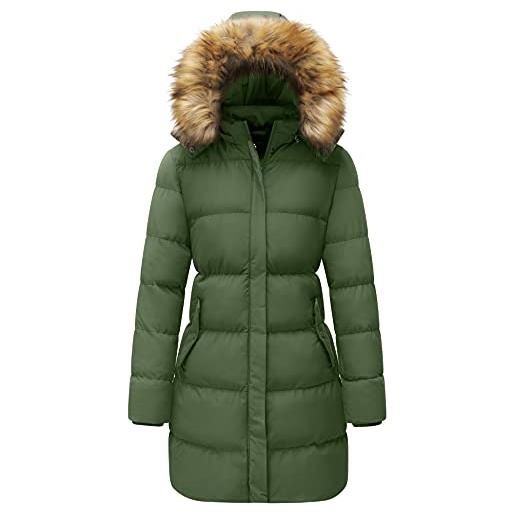 WenVen piumino donna invernale con ispessito cappuccio rimovibile in pelliccia verde m
