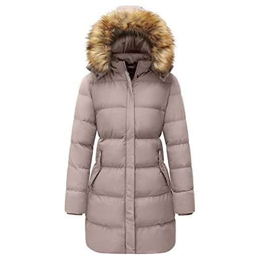 WenVen piumino donna invernale con ispessito cappuccio rimovibile in pelliccia rosso xl