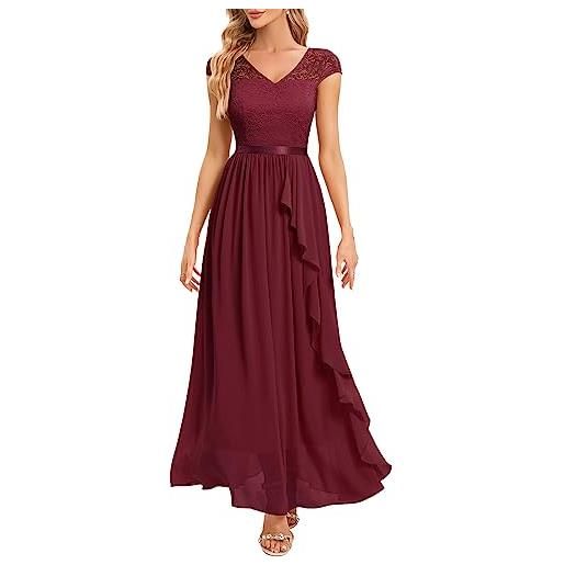 Gardenwed vestito da cerimonia donna cocktail abito da sera elegante lungo per matrimonio abito di comunione da ballo da sposa con scollo a v maniche corta white m