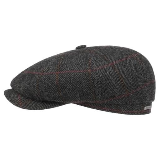 Stetson coppola hatteras gallanger wool donna/uomo - made in the eu cappellino lana berretto newsboy con visiera, fodera inverno autunno/inverno - xl (60-61 cm) nero-grigio