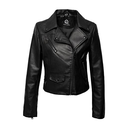QUEEN HELENA chiodo giacca in ecopelle giubbino corto borchiato giacchetta biker comoda casual leggera donna y3005 (xl, nero)