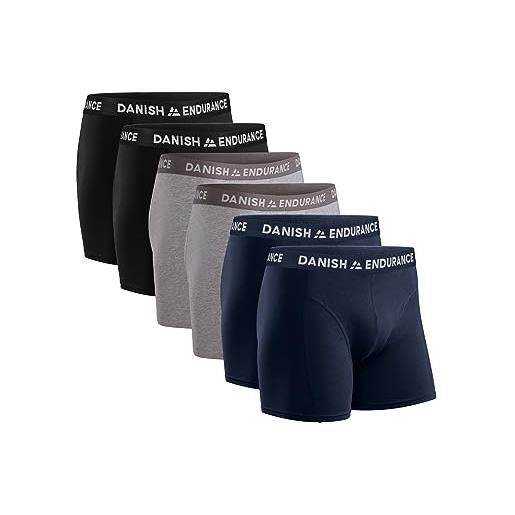 DANISH ENDURANCE 6 boxer uomo cotone elasticizzato, boxer lunghi comodi, mutande intimo classico, multicolore (3x nero, 1x blu/bordeaux, 1x retro, 1x verde/arancione), m