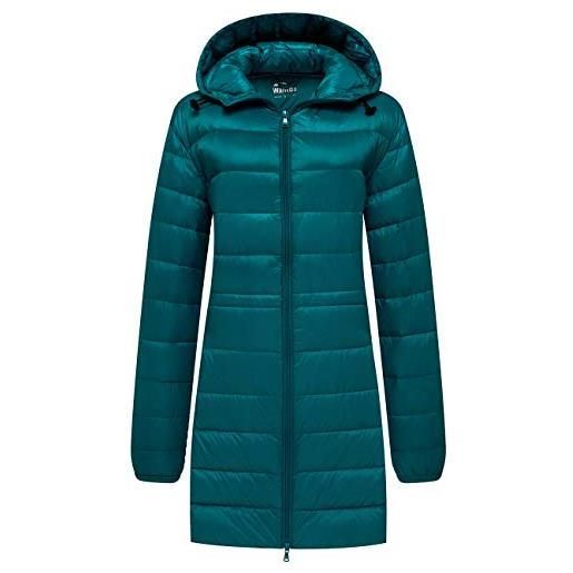 Wantdo piumino lungo con cappuccio cappotto leggero ripiegabile giubbotto con zip antivento giacca calda invernale trapuntata donna nero xxl