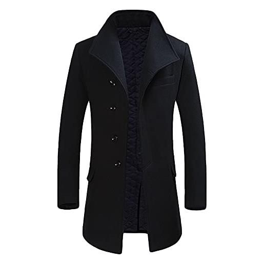 Allthemen trench da uomo colletto alla coreana cappotto di lana casual coat lungo invernale cappotto monopetto 802# grigio chiaro xl