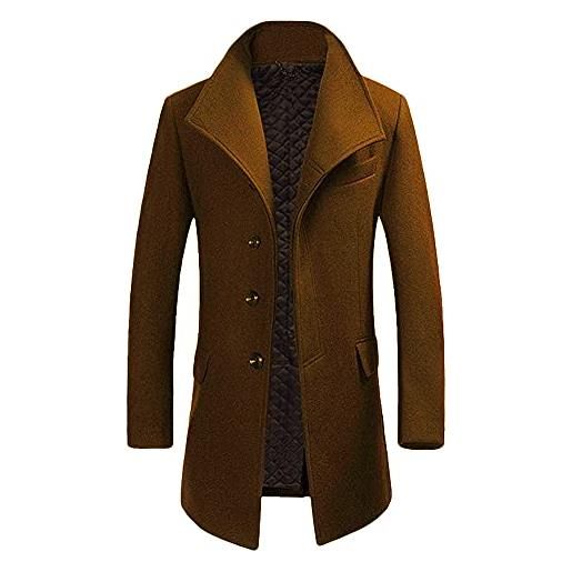 Allthemen trench da uomo colletto alla coreana cappotto di lana casual coat lungo invernale cappotto monopetto 802# grigio scuro xxl