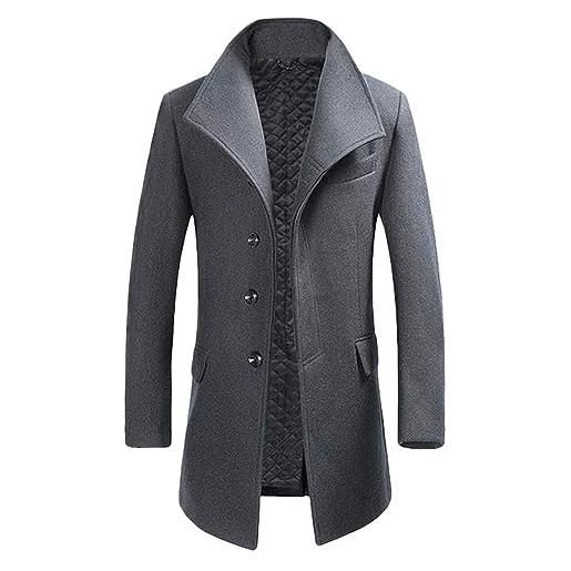 Allthemen trench da uomo colletto alla coreana cappotto di lana casual coat lungo invernale cappotto monopetto 802# grigio scuro xxl