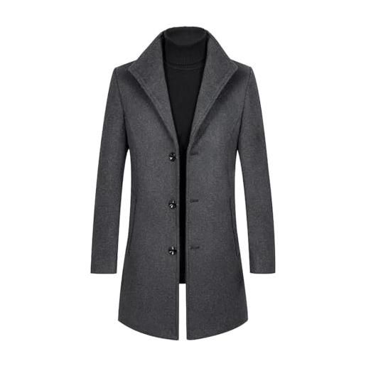Allthemen trench da uomo colletto alla coreana cappotto di casual lana coat lungo invernale cappotto monopetto 1501# grigio chiaro xs