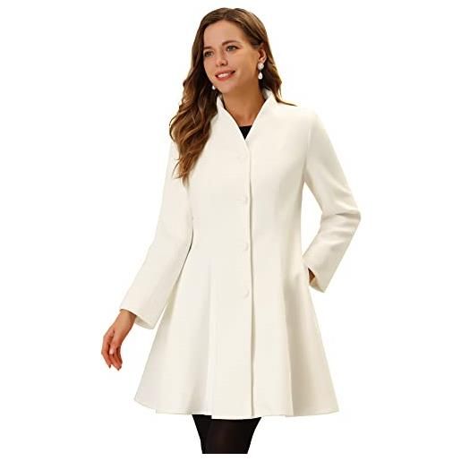 Allegra K cappotti invernali a maniche lunghe da donna swing monopetto medio lungo cappotto, bianco, 40