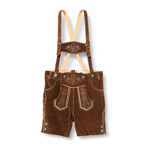 Isar-Trachten pantaloncini in pelle per bambini, stile bavarese, ricamati, colore cammello (marrone) kamel (braun) 92 cm