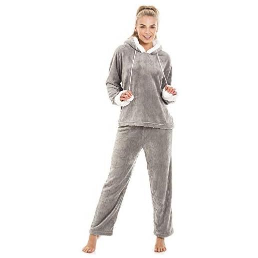 Camille lusso supersoft in pile con cappuccio pigiama set 50/52 grey