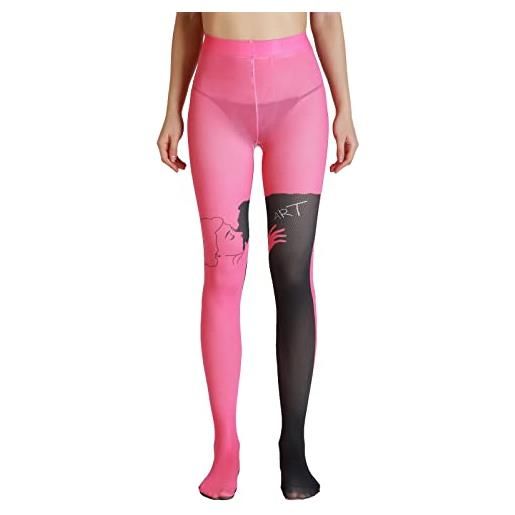 Sahabowi collant fantasia da donna, collant stampati sexy a vita alta, collant con cerniera a forma di dimagrimento del gluteo semi-opachi, slogan, taglia unica