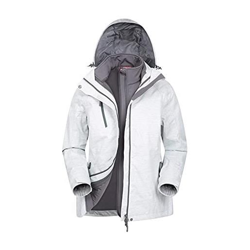 Mountain Warehouse giacca impermeabile bracken extreme womens 3 in 1 - cappotto antipioggia traspirante, cappuccio rimovibile da donna - per il campeggio, invernale bianco 44