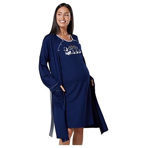 HAPPY MAMA donna prémaman camicia da notte vestaglia set allattamento. 1636 (marina, it 46, xl)