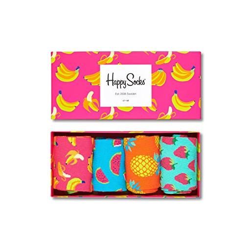 Happy Socks 4-pack banana gift box, calzini di frutta colorate e divertenti per uomo e donna, fragola, ananas, anguria (taglia 36-40)