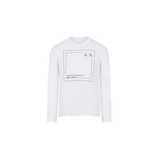 ARMANI EXCHANGE t-shirt con logo a maniche lunghe in jersey di cotone vestibilità regolare, t-shirt uomo, bianco, xl