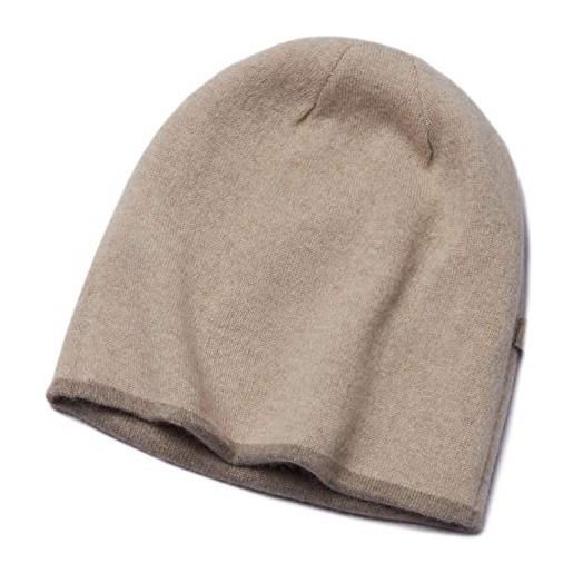 Prettystern berretto cappello reversibile invernale 100% cashmere bicolore due strati marrone tortora e beige