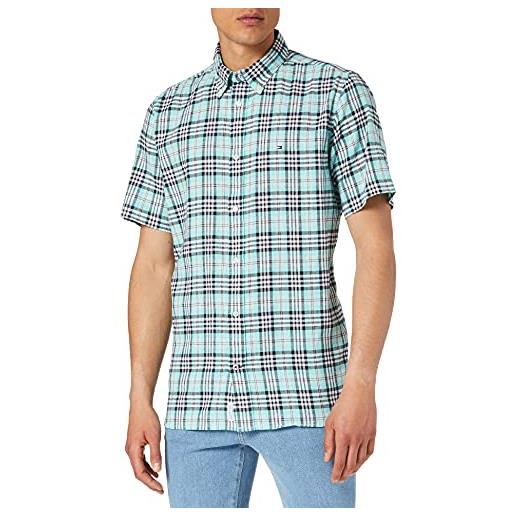 Tommy Hilfiger co/li check shirt s/s camicia, miami aqua/multi, s uomo