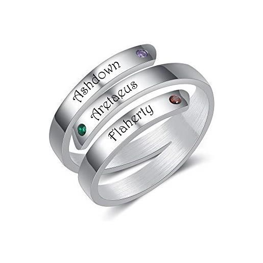 Jeweidea anello personalizzato twist con 2/3/4 nomi inciso pietre personalizzate anello promessa per donna uomo anelli regolabili per festa della mamma san valentino compleanno (3 nomi)
