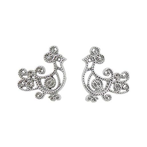 PS orecchini donna forma pavoncella in argento 925 a bottone gioielli sardi