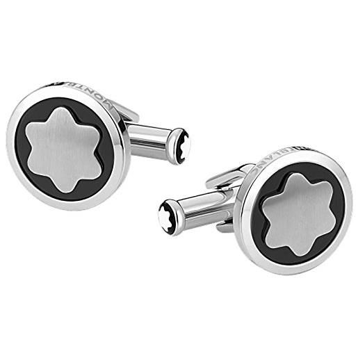 Montblanc gemelli cuff links, round, steel, snowcap, onyx 116661 marca