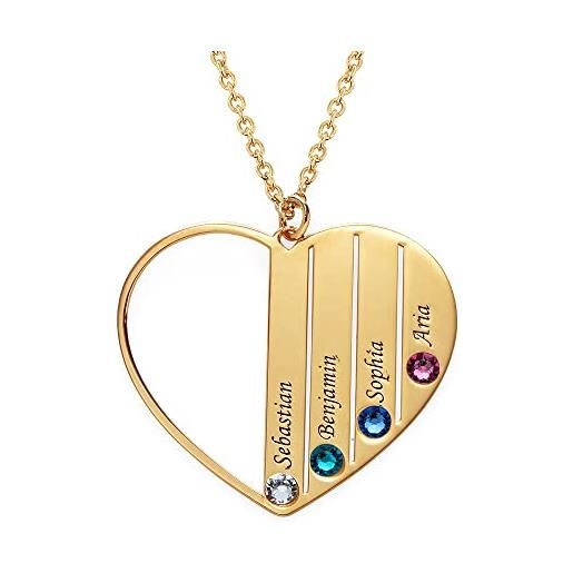 MyNameNecklace myka - personalizzata collana forma cuore con pietra portafortuna - gioielli incisi con nomi - regalo in argento o oro per la donna - regali per la festa della mamma (oro vermeil 18k)