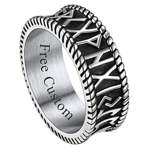 ChainsHouse anello con rune vichinghe nordico misura it-22 pirata vichingo superficie lucida argento in acciaio inossidabile impermeabile personalizzato