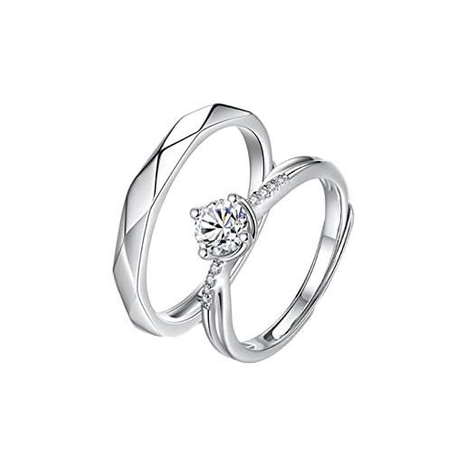 ANAZOZ anelli coppia lui e lei, anelli 925 argento sterling rotondo con zirconia cubica anelli uomo donna regolabili argento