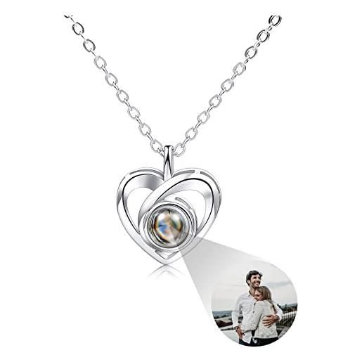 INBLUE ciondolo con immagine di proiezione personalizzata collana in argento sterling 925 ciondolo a forma di cuore regali di anniversario di compleanno per lei/donne/fidanzate/gioielli per mamma