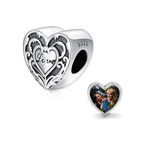 LONAGO argento sterling 925 personalizzato con ciondolo a forma di cuore immagine personalizzata a forma di perlina braccialetto con ciondolo per donna (amore)