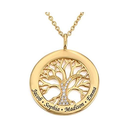 MyNameNecklace myka - personalizzata collana in argento con albero della vita e zirconia cubica - gioielli con nome inciso in sterling - regalo per le donne - regali per san valentino (placcato oro 18k)