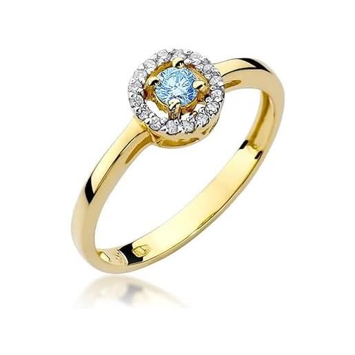 Lumari Gold anello di fidanzamento da donna, con solitario, in oro giallo 585 14 carati, con brillanti naturali, 15 (17,5), oro 585, rubino, 