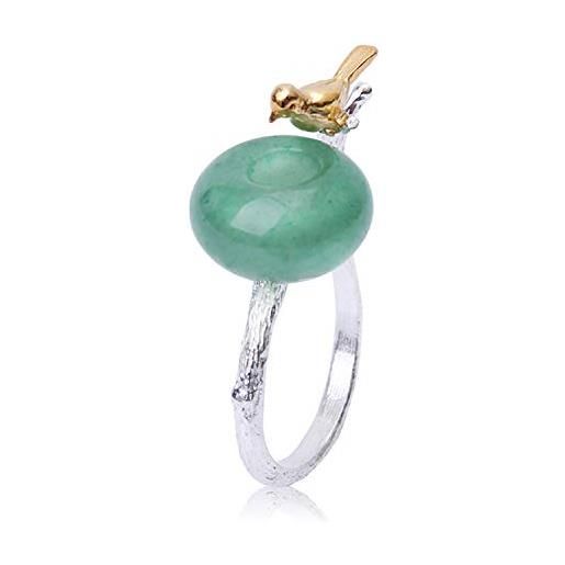 Esberry - anello in argento sterling con ciondolo a forma di uccellino, regolabile, realizzato a mano, unico gioiello per donne e ragazze e argento, regolabile, colore: verde, cod. Es