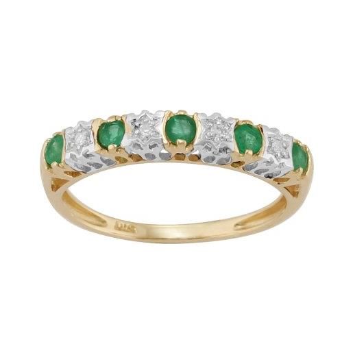 Gemondo, anello half eternity a fascia con smeraldi, in oro giallo 9 ct, con smeraldi naturali 0,27 ct e diamanti da 0,02 ct e oro giallo, 45 (14.3), cod. 11204__g