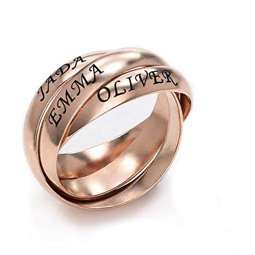 kaululu donna personalizzato anello con 3 nomi 3 anelli intrecciati placcato argento anello di fidanzamento fede regalo donna compleanno festa della mamma san valentino natale or rose 7