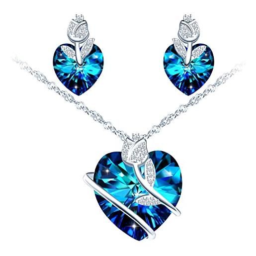Set di gioielli da sposa in argento 925 per donna orecchini bracciali  anelli ciondolo collana da donna con zirconi blu Set gioielli da sposa -  AliExpress