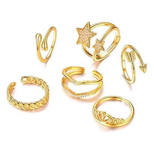U7 set di 6 pz anello knuckle bohémien donna regolabile, gioiello in stile vintage, acciaio inossidabile placcato oro, confezione regalo per ragazza, varie misure, oro