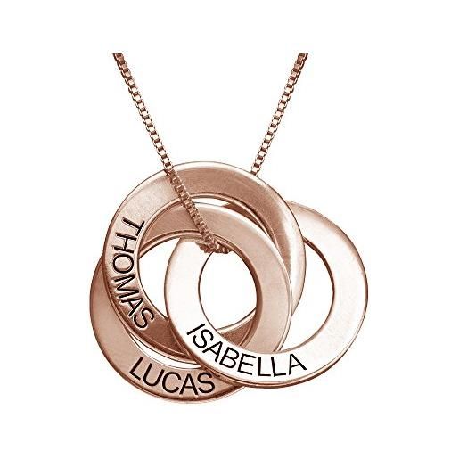MyNameNecklace myka - collana personalizzata con tre cerchi intrecciati incisi con nomi - gioiello con nomi multipli alla russa - argento 925 - regalo festa della mamma
