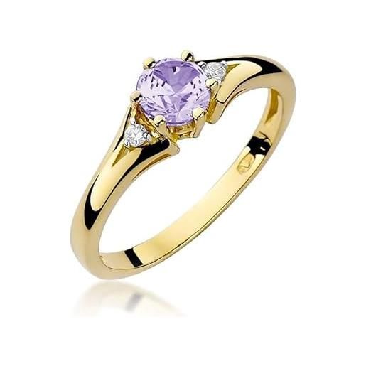 Lumari Gold anello da donna in oro 585 14 carati, con diamanti brillanti, 67 (21.3), topazio rosa