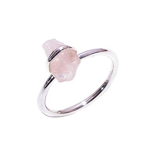 Lavie Jewelz anello dell'argento sterlina 925, monili crudi naturali di modo della pietra preziosa del quarzo di rosa rsr3043 e argento, 15,25, cod. Rsr3043a