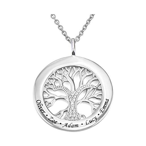 MyNameNecklace myka - personalizzata collana in argento con albero della vita e zirconia cubica - gioielli con nome inciso in sterling - regalo per le donne - regali per san valentino (argento 925)