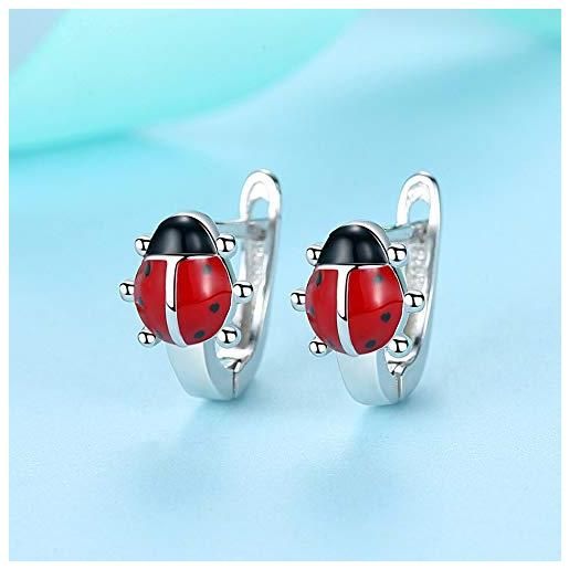 ZHUDJ orecchini a cerchio in argento sterling 925 con coccinella rossa per le donne orecchini a forma di insetti carini gioielli regalo per feste