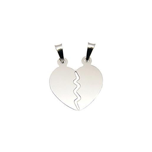 Maglione Gioielli 2 catenine con ciondolo cuore spezzato divisibile in argento 925 rodiato ed incisione - ideale per san valentino