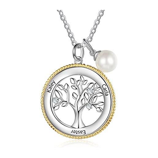 lorajewel albero della vita collana con nome personalizzabile collana donna argento regali per mamma, figlia, nonna, festa della mamma, natale