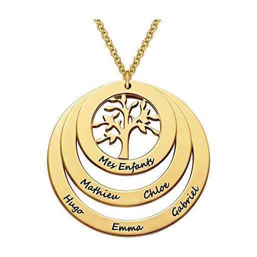 MyNameNecklace myka - collana personalizzata famiglia con cerchi e albero della vita in argento 925 - incisa con nomi - regalo per mamma o nonna (oro vermeil)