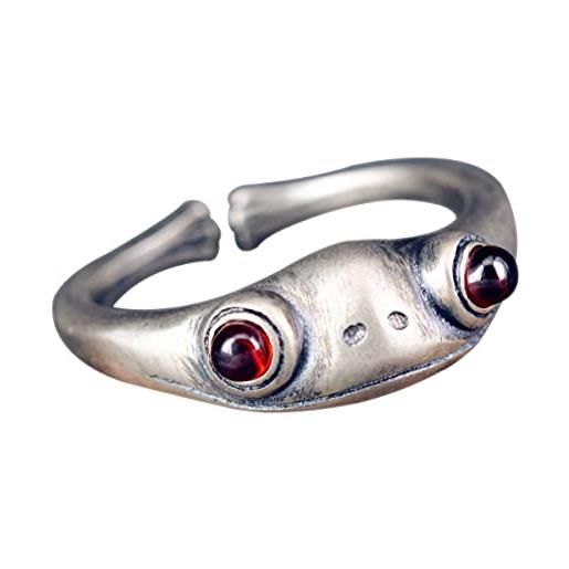 NicoWerk anello in argento rana animale vintage calcedonio con pietra anello giocoso rosso argento 925 anelli da donna regolabili gioielli da donna sterling sri280