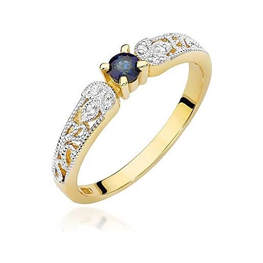 Lumari Gold anello da donna in oro giallo 585 14 carati, con zaffiro e diamanti, 48 (15.3), oro 585, zaffiro, 