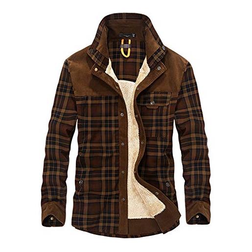 YOUCAI uomo camicie casual flanella manica lunga bottone giù camicie a quadri morbida camicia da lavoro imbottita boscaiolo trapuntato giacca camicia calda, caffè rosso, xs