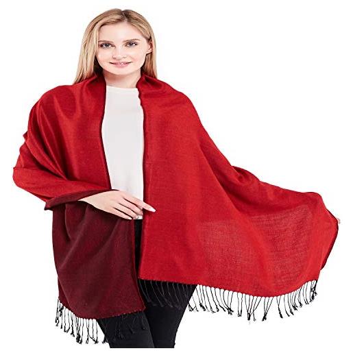 CJ Apparel rosso & nero colore solido disegno scialle di pashmina sciarpa stola dell'involucro nuovo