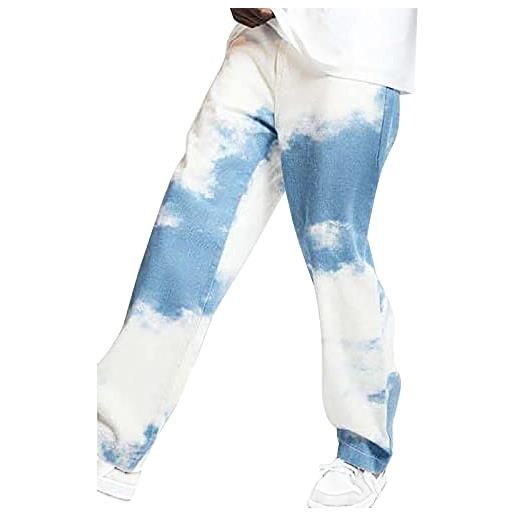 Generic jeans da uomo lunghi baggy, jeans dritto, cielo blu e nuvole bianche, alla moda, jeans da uomo, pantaloni sportivi con foro per cintura, jeans di alta qualità, m/l/xl/2xl/3xl, blu 8, xl