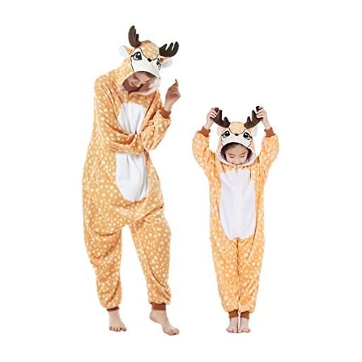 DEBAIJIA adulto animali pigiama flanella onesie con cappuccio sleepwear unisex tuta casual loungewear caldo(cachi cervi-m)